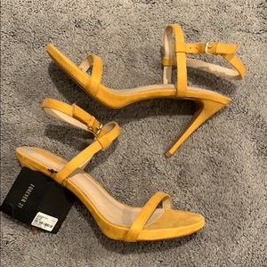 Faux suede mustard heels
